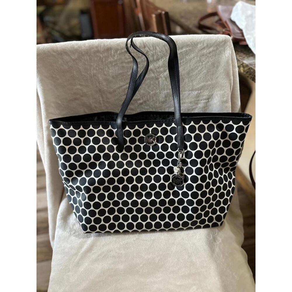 Michael Kors Black and White Polka Dot Tote Bag